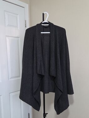 Lord & Taylor Plus Size Cashmere Charcoal Draped Open-Front Cardigan Sweater
